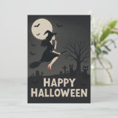 Carte de vœux Halloween de sorcière effrayante (Debout devant)