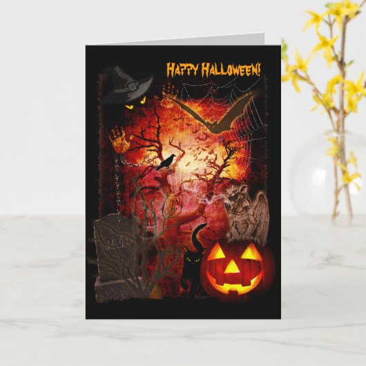 Carte de voeux Halloween effrayant (Fleur jaune)