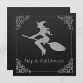 Carte de voeux Halloween en argent sorcière (Devant / Derrière)