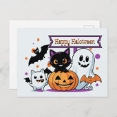 Carte de vœux Halloween mignonne et effrayante (Devant / Derrière)