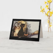 carte de voeux halloween owl et cat (Fleur jaune)