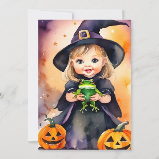 Carte de vœux Halloween Petite Sorcière Mignonne (Devant)