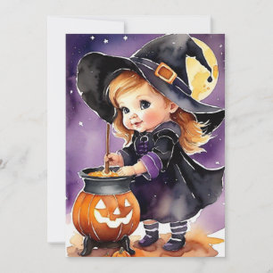 Carte de vœux Halloween Petite Sorcière Mignonne