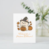 Carte de voeux Halloween - Pomeranian avec chapeau (Debout devant)