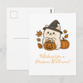 Carte de voeux Halloween - Pomeranian avec chapeau (Devant / Derrière)