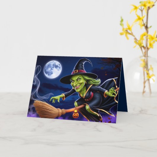 Carte de vœux Halloween/sorcière (Fleur jaune)