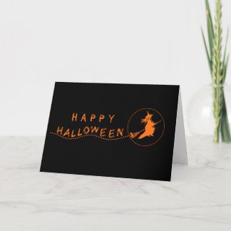 Carte de voeux Halloween Sorcière Volante, Noir/Or
