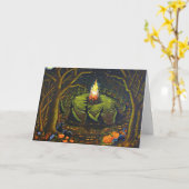 Carte de voeux Halloween, sorcières, four, étoiles (Fleur jaune)