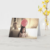 Carte de voeux HAMbWG - Fille avec ballon et chiot (Fleur jaune)