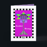 Carte de voeux Hanoukka Blessings<br><div class="desc">Cette hanukkiah multicolore bordée de rayures noir et blanc et superposée sur l'Etoile de David souhaite joyeusement des Bénédictions d'Hanoukka,  ou vous pouvez changer le sentiment. L'intérieur est bordé et coordonné pour votre plaisir d'écriture. ~ karyn</div>