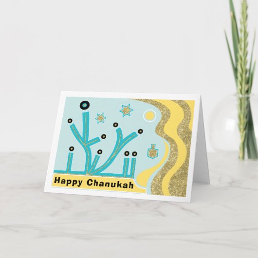 Carte de voeux Hanoukka/Chanukah/Enveloppe bleu/or (Devant)