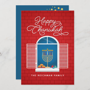 Carte de voeux HANOUKKA Menorah Dreidel