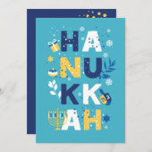 Carte de voeux HANOUKKA Menorah Dreidel (Devant / Derrière)