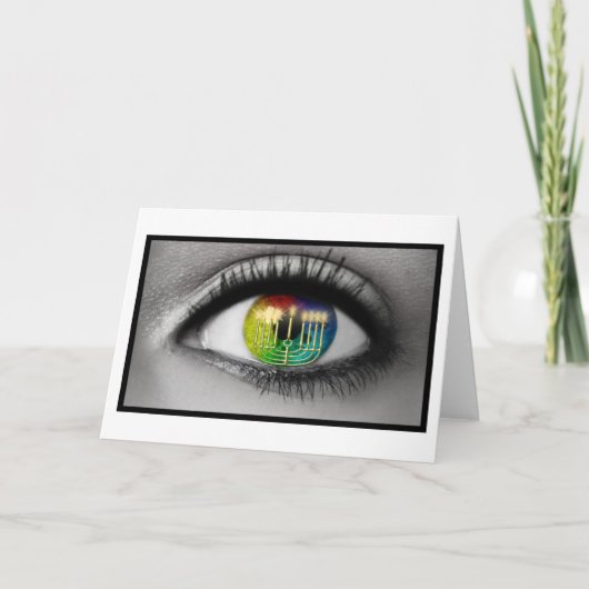 Carte de voeux Hanoukka Menorah & Eye Reflection (Devant)