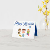 Carte de vœux Hanukkah joyeuse en jouant au dreide (Fleur jaune)