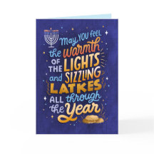 Carte de vœux Hanukkah non photo Lumineuse et Latk