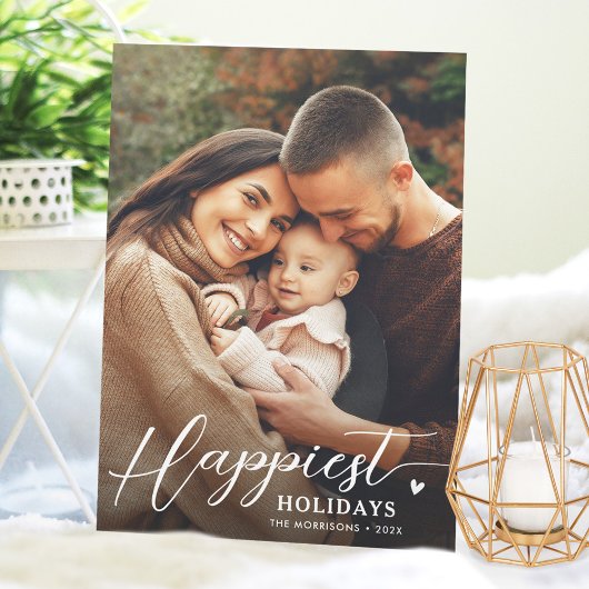 Carte de vœux Happiest Holidays Script Moderne Élé