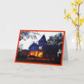 Carte de voeux Happy Halloween Haunted House (Fleur jaune)