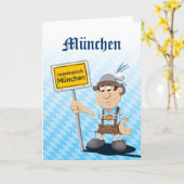 Carte de voeux Happy Lederhosen Man Munich Signe (Fleur jaune)
