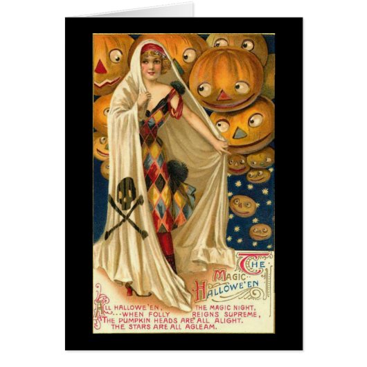 Carte de voeux Harlequin Lady Vintage Halloween (Devant)