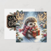 Carte de vœux Hérisson de Noël (Devant / Derrière)
