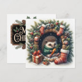Carte de vœux Hérisson de Noël (Devant / Derrière)