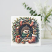 Carte de vœux Hérisson de Noël (Debout devant)