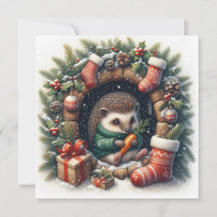 Carte de vœux Hérisson de Noël