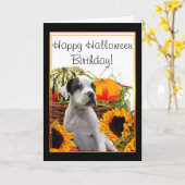 Carte de voeux heureuse de chiot de boxeur (Fleur jaune)