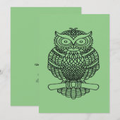 Carte de vœux - Hibou (vert) (Devant / Derrière)