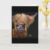 Carte de voeux Highland Cow 'Henry' (Fleur jaune)