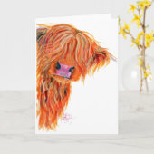 Carte de voeux Highland Cow 'Peekaboo' (Fleur jaune)