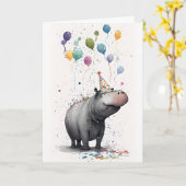 Carte de voeux Hippo Party (Fleur jaune)
