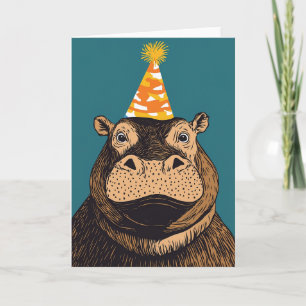 Carte de voeux Hippo Party - Fête Whimsical