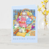 Carte de vœux HISTOIRE DU COUCHER / Bleue (Fleur jaune)
