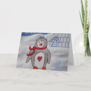 Carte de voeux hiver Pingouin neige