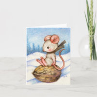 Carte de voeux hivernale Sledding Mouse Cute Holid