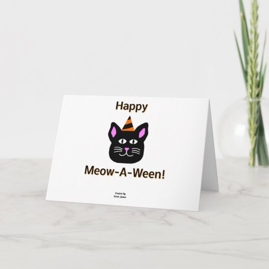 Carte de vœux horizontale Black Cat Meow-A-Ween (Devant)