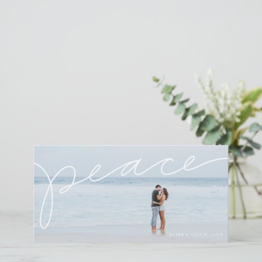 Carte de vœux horizontale lettrage manuel paix (Debout devant)