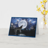 Carte de voeux Howling Wolf, Moon & Starry Sky (Fleur jaune)