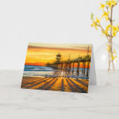 Carte de voeux Huntington Beach Pier (Fleur jaune)