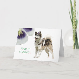Carte de voeux Husky et fleurie