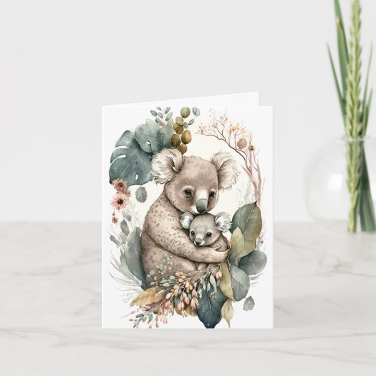 Carte de vœux illustrée avec mère et bébé koala (Devant)