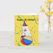 Carte de voeux illustrée Bichon Frise (Fleur jaune)