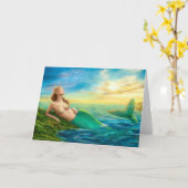 Carte de voeux imaginaire sirène au coucher du sol (Fleur jaune)