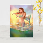 Carte de voeux imaginaire sirène joue sur violon (Fleur jaune)