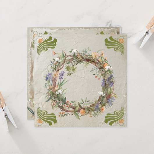 Carte de voeux Imbolc Wreath Pagan (Devant/Arrière en situation)