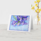Carte de voeux Iris Vase Blue Border Blank (Fleur jaune)