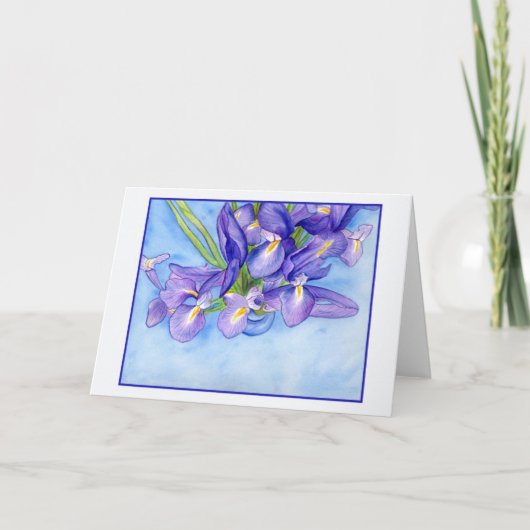 Carte de voeux Iris Vase Blue Border Blank (Devant)