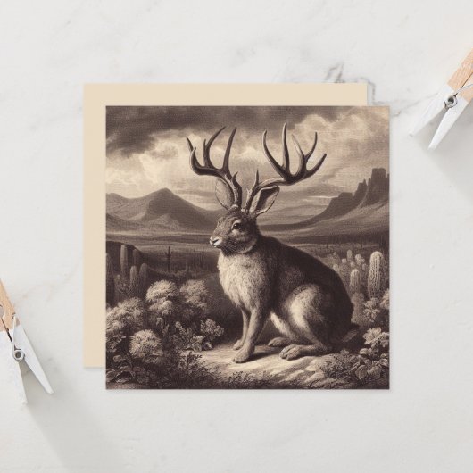 Carte de voeux Jackalope Vintage Illustration (Devant/Arrière en situation)
